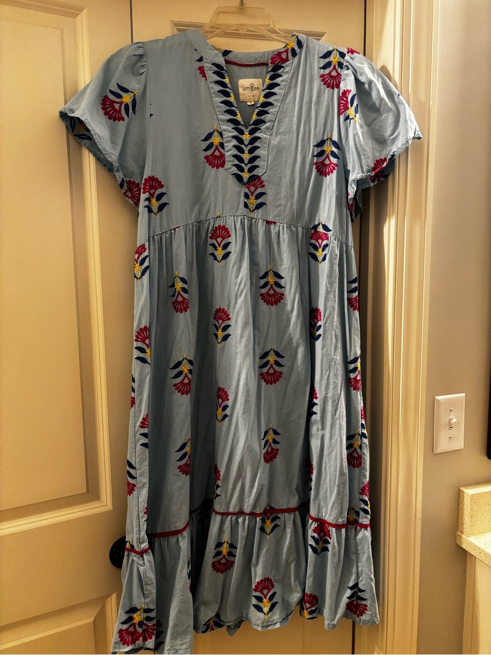 Umgee Light Blue Floral Print Midi Dress